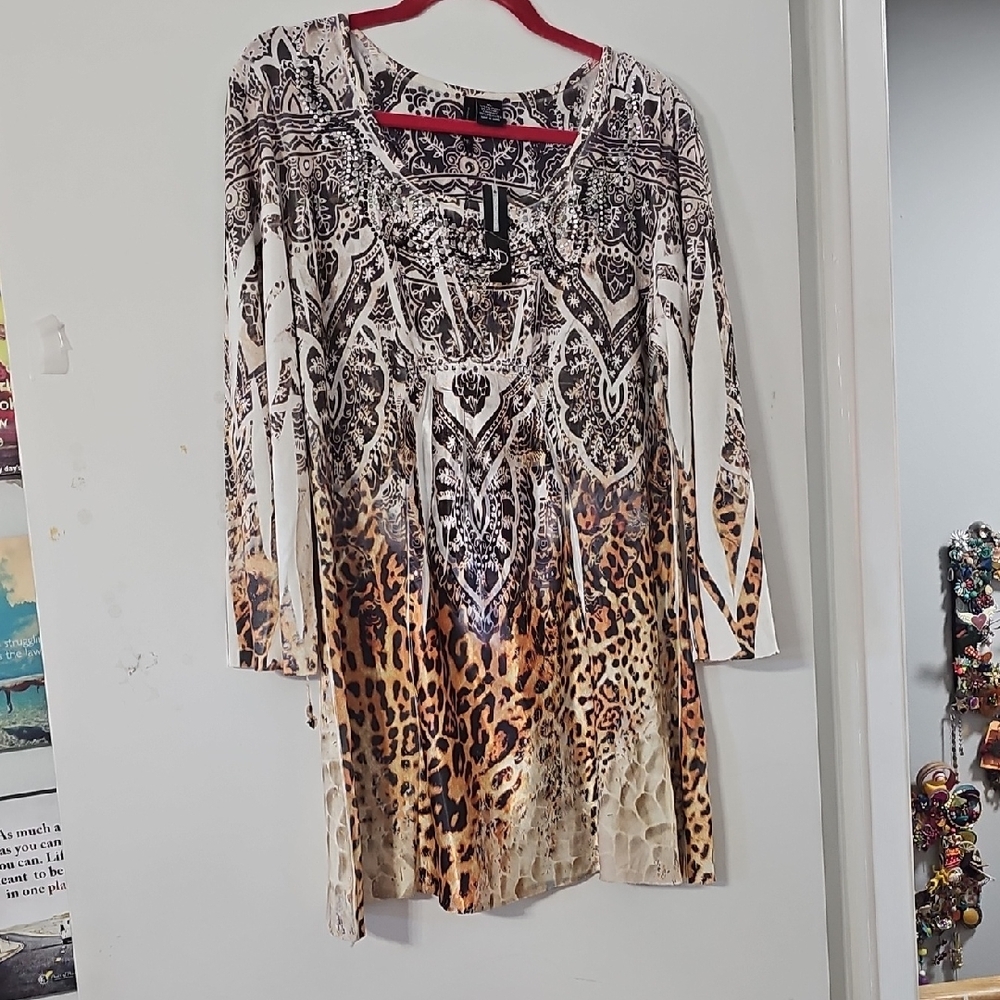 New Directions Multicolor Animal Print Long Sleeve Dress